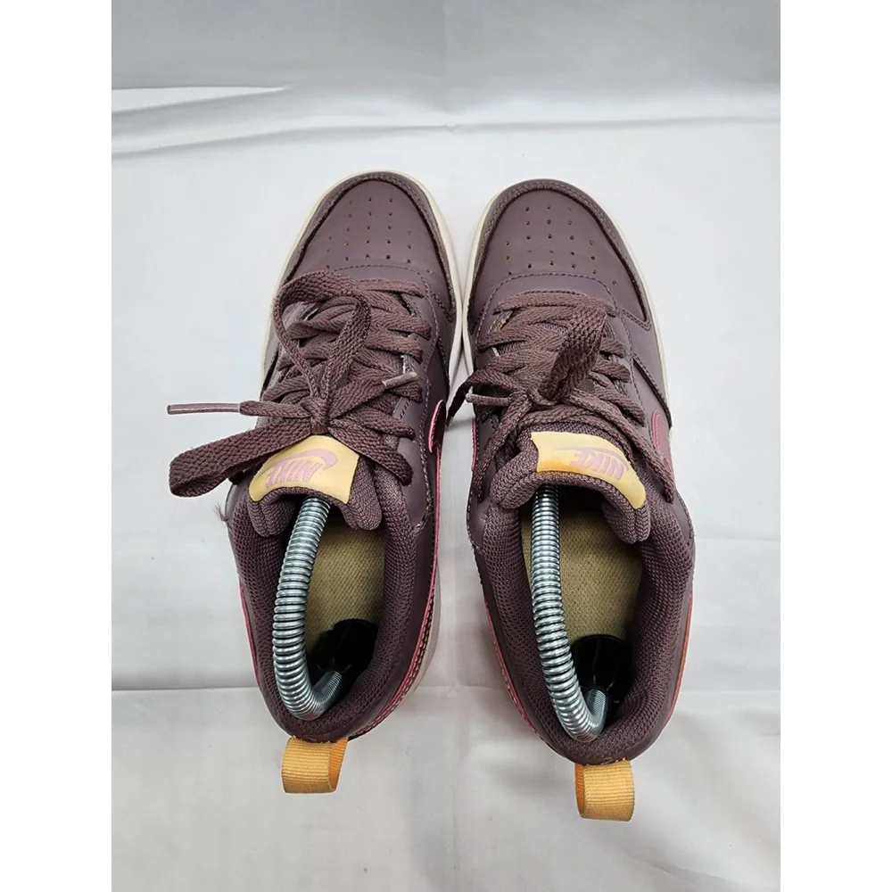 Nike Court Vision Low SE Leather Sneakers Brown Pink Swoosh Youth Size 5.5Y Used